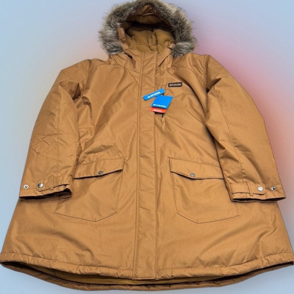 COLUMBIA Women’s 3X Tan Long Insulated Hooded Parka Jacket